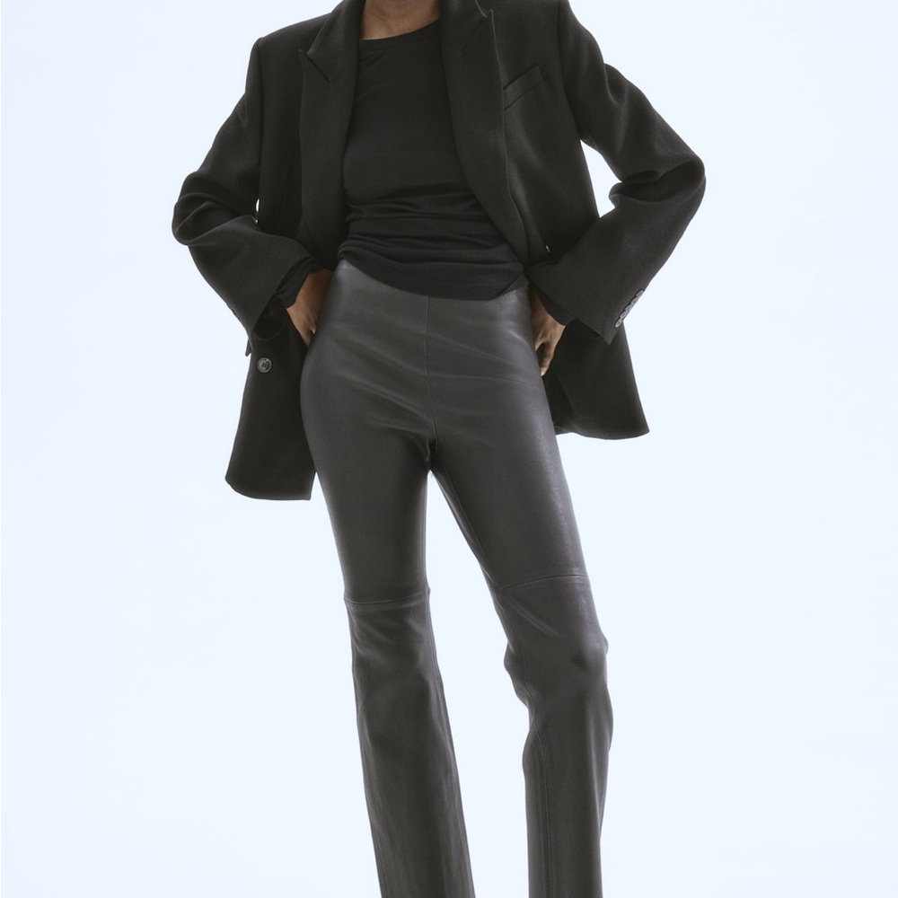 H&M Faux Leather Pull On Olive Straight Leg Pants